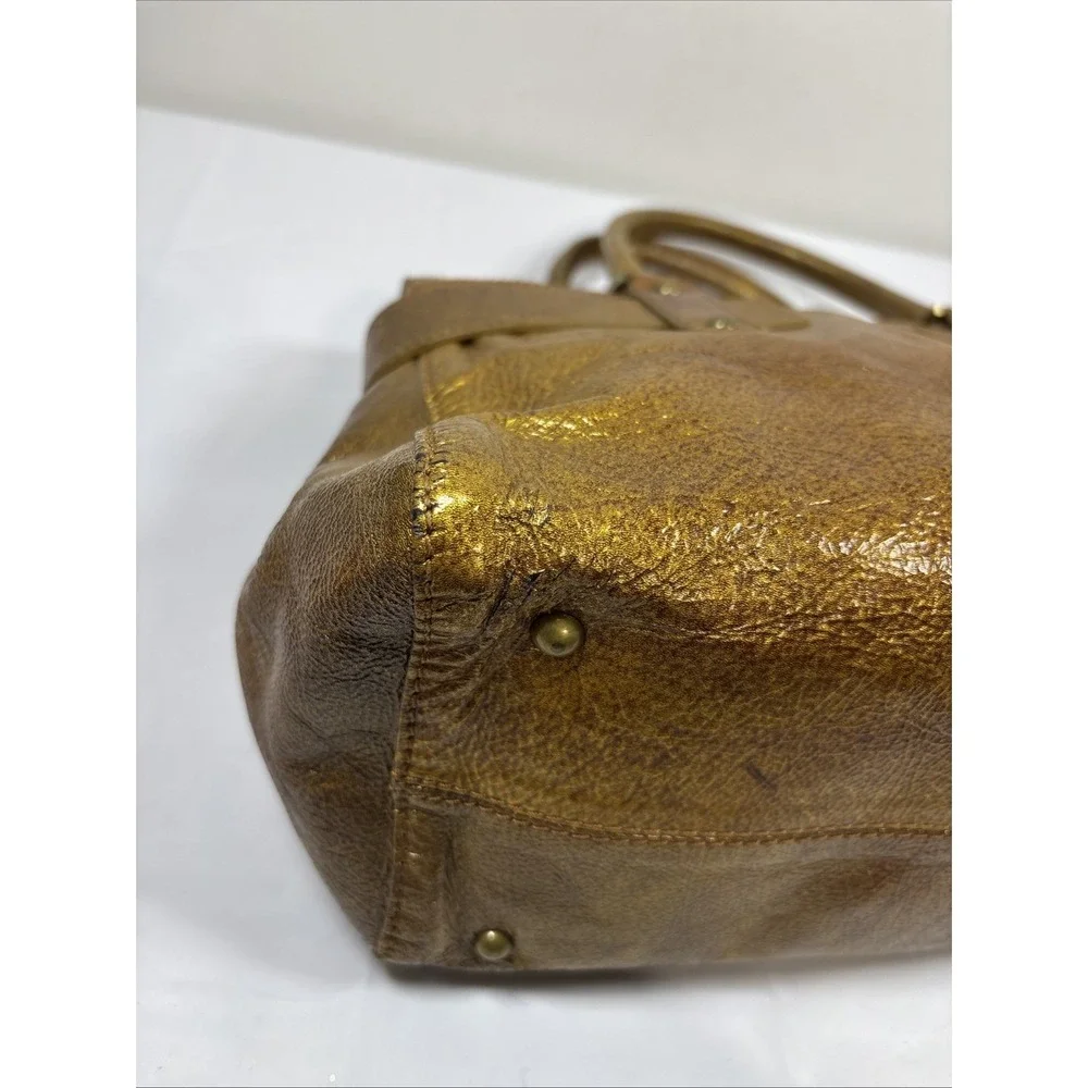 RAFE New York Metallic Gold Leather Handbag Purse Buckle DoubleHandle Retro Chic